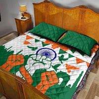 India Patriotic Freedom Quilt Bed Set Flag Colors Raised Fist Typography Graphic