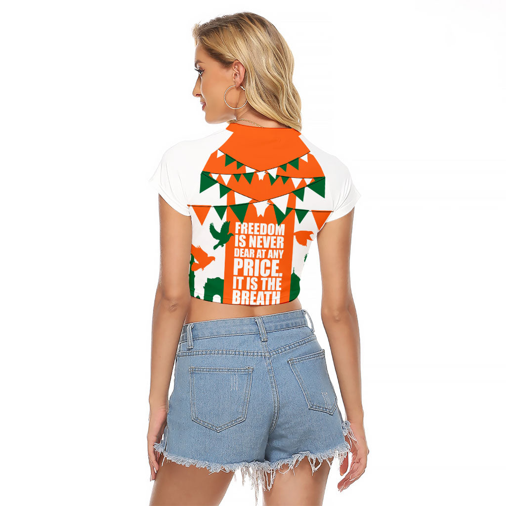 India Patriotic Freedom Raglan Cropped T Shirt Flag Colors Raised Fist Typography Graphic
