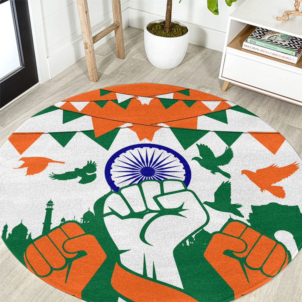 India Patriotic Freedom Round Carpet Flag Colors Raised Fist Typography Graphic