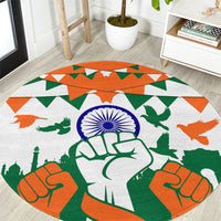 India Patriotic Freedom Round Carpet Flag Colors Raised Fist Typography Graphic