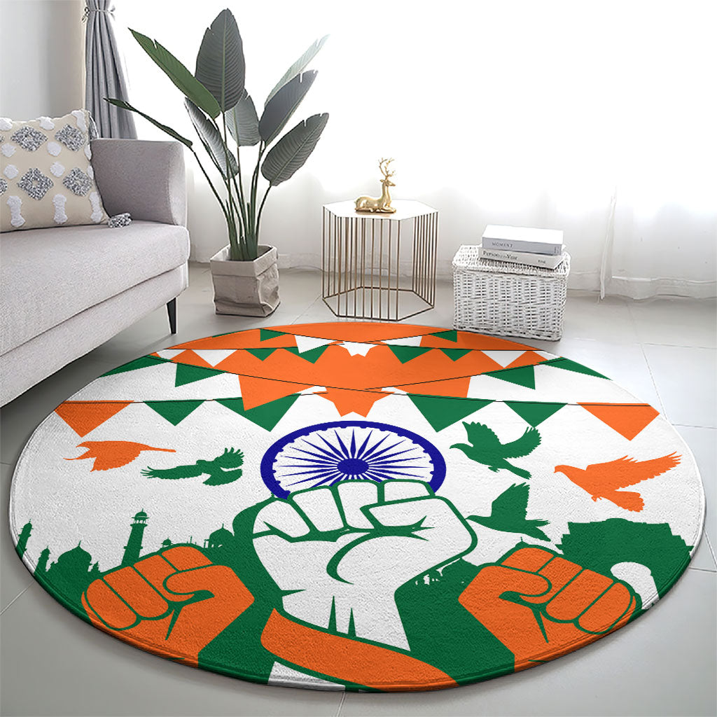India Patriotic Freedom Round Carpet Flag Colors Raised Fist Typography Graphic