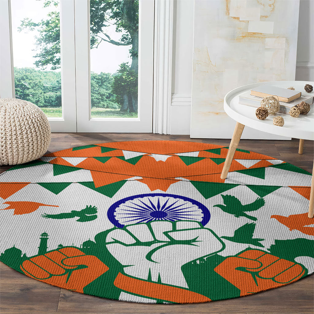 India Patriotic Freedom Round Carpet Flag Colors Raised Fist Typography Graphic