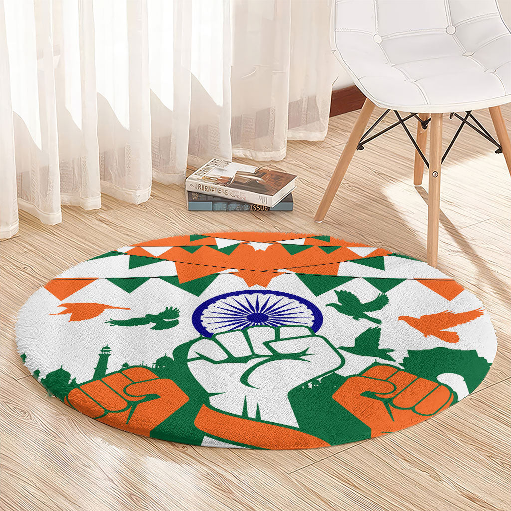 India Patriotic Freedom Round Carpet Flag Colors Raised Fist Typography Graphic