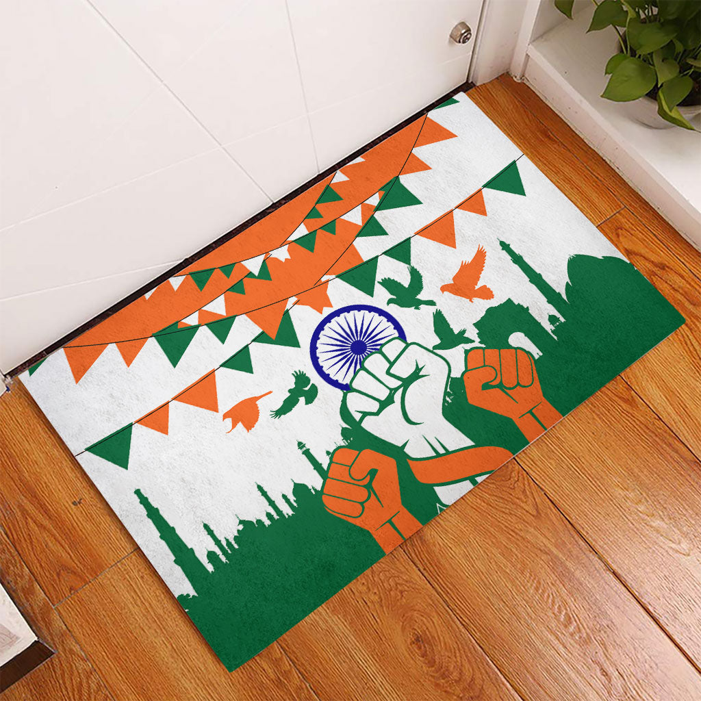 India Patriotic Freedom Rubber Doormat Flag Colors Raised Fist Typography Graphic