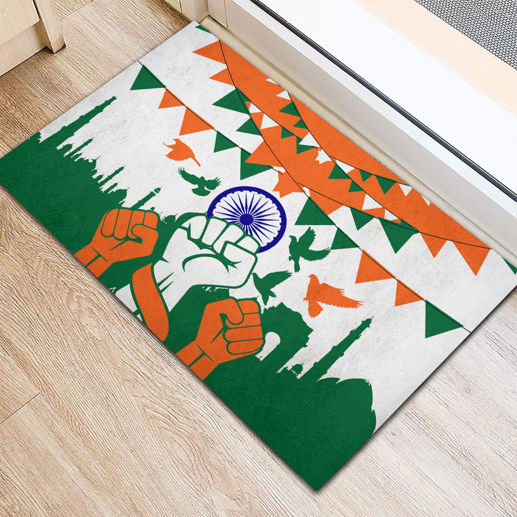 India Patriotic Freedom Rubber Doormat Flag Colors Raised Fist Typography Graphic