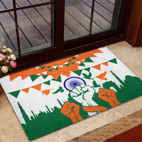 India Patriotic Freedom Rubber Doormat Flag Colors Raised Fist Typography Graphic