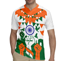 India Patriotic Freedom Rugby Jersey Flag Colors Raised Fist Typography Graphic