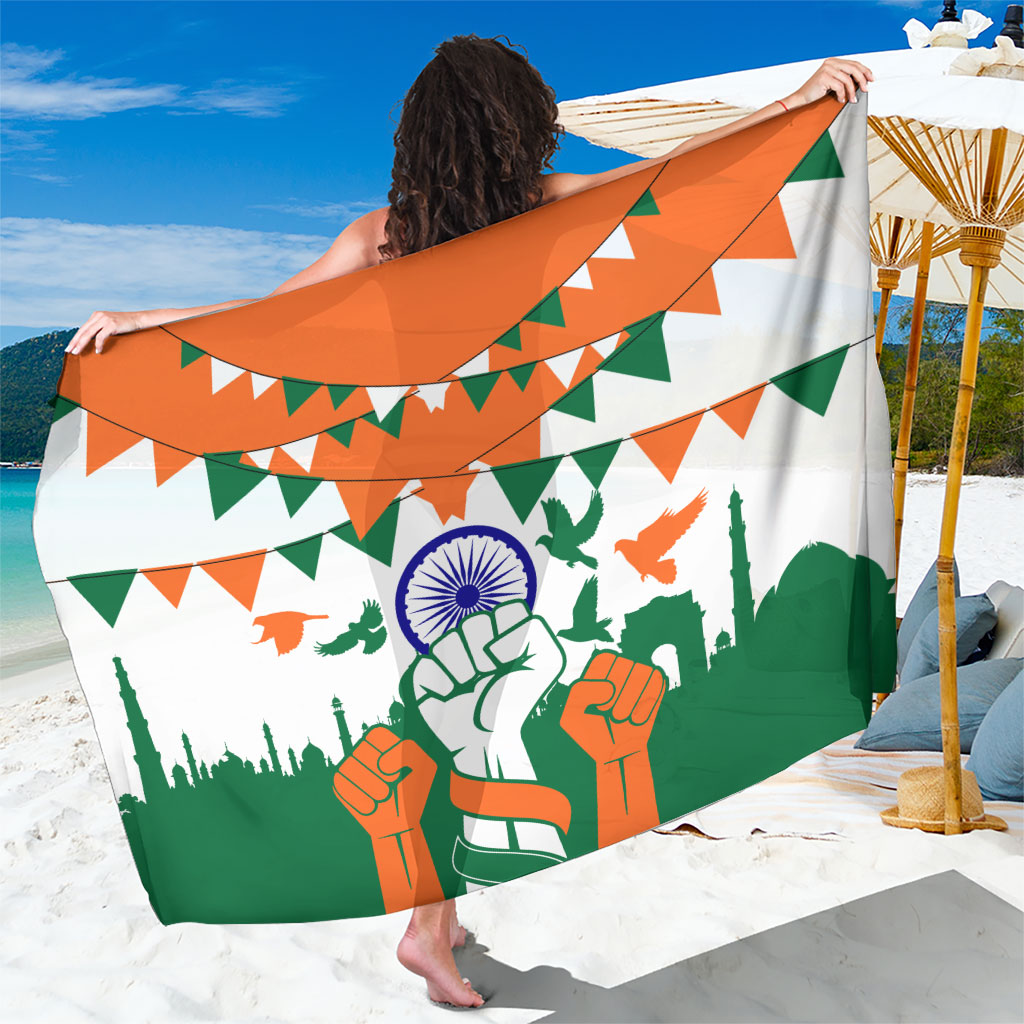 India Patriotic Freedom Sarong Flag Colors Raised Fist Typography Graphic