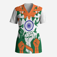 India Patriotic Freedom Scrub Top Flag Colors Raised Fist Typography Graphic