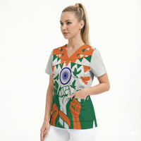 India Patriotic Freedom Scrub Top Flag Colors Raised Fist Typography Graphic