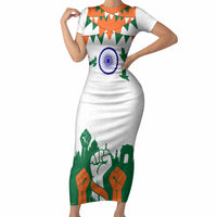 India Patriotic Freedom Short Sleeve Bodycon Dress Flag Colors Raised Fist Typography Graphic