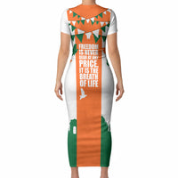 India Patriotic Freedom Short Sleeve Bodycon Dress Flag Colors Raised Fist Typography Graphic