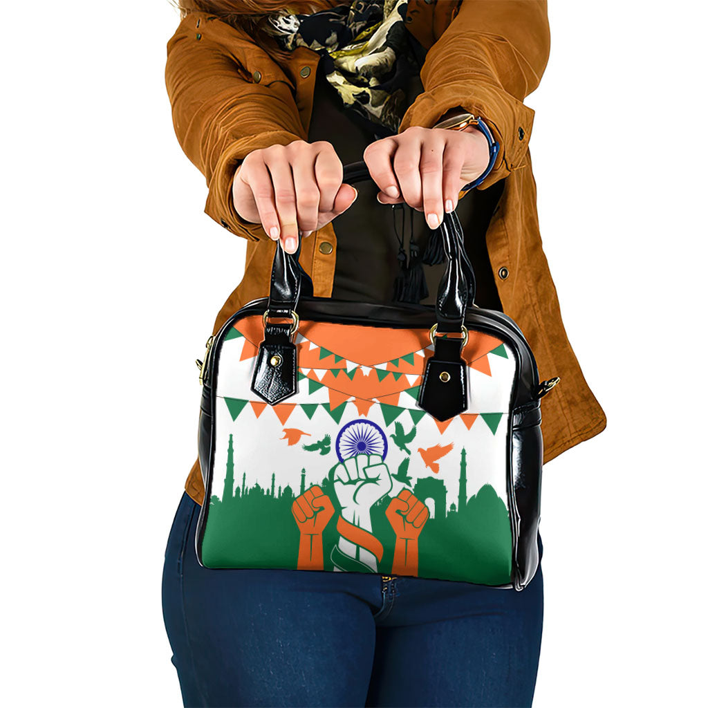 India Patriotic Freedom Shoulder Handbag Flag Colors Raised Fist Typography Graphic