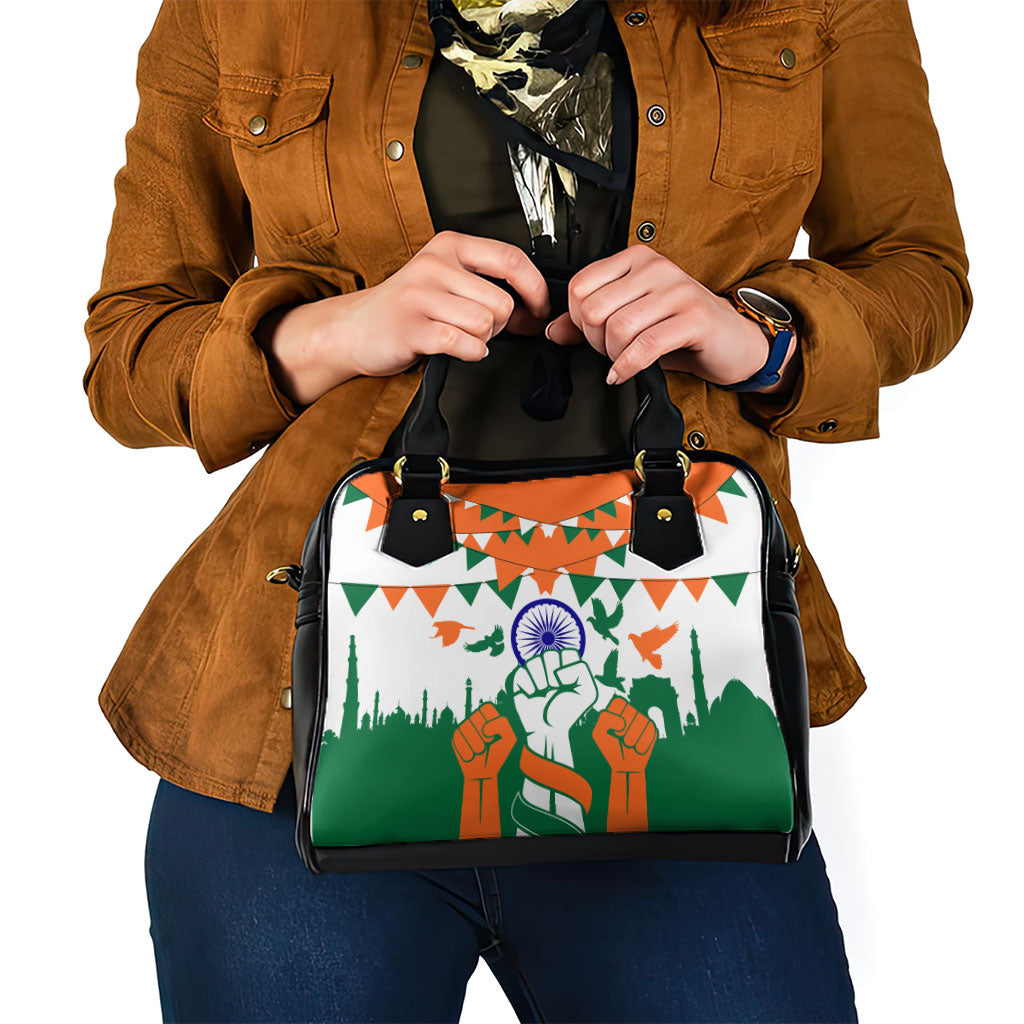 India Patriotic Freedom Shoulder Handbag Flag Colors Raised Fist Typography Graphic