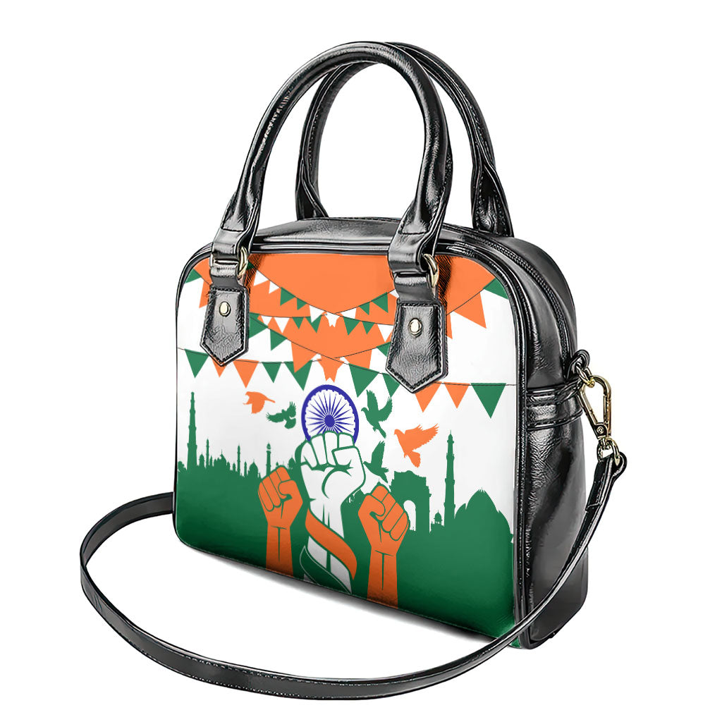 India Patriotic Freedom Shoulder Handbag Flag Colors Raised Fist Typography Graphic