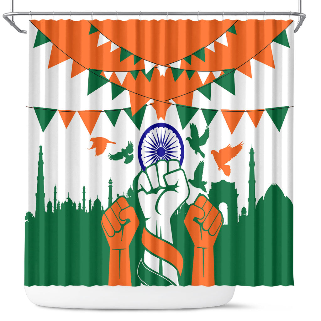 India Patriotic Freedom Shower Curtain Flag Colors Raised Fist Typography Graphic