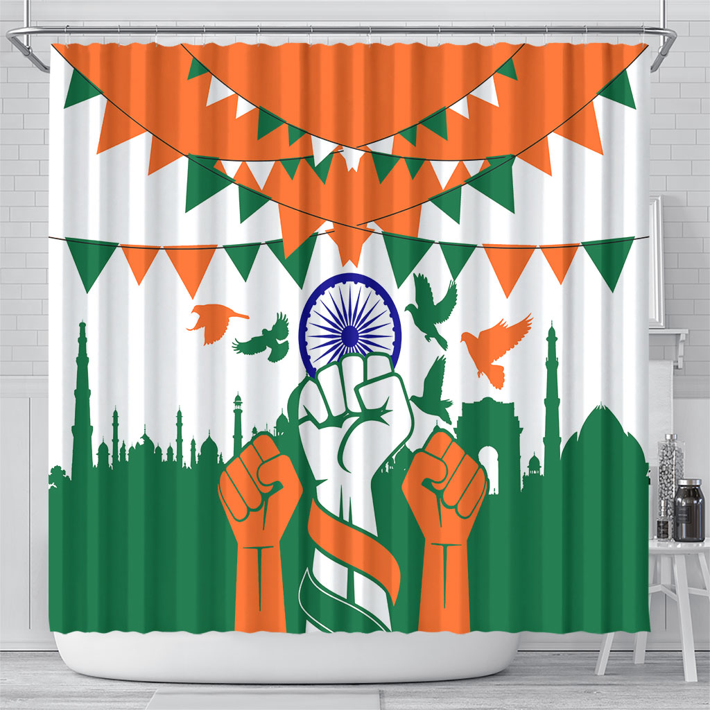 India Patriotic Freedom Shower Curtain Flag Colors Raised Fist Typography Graphic