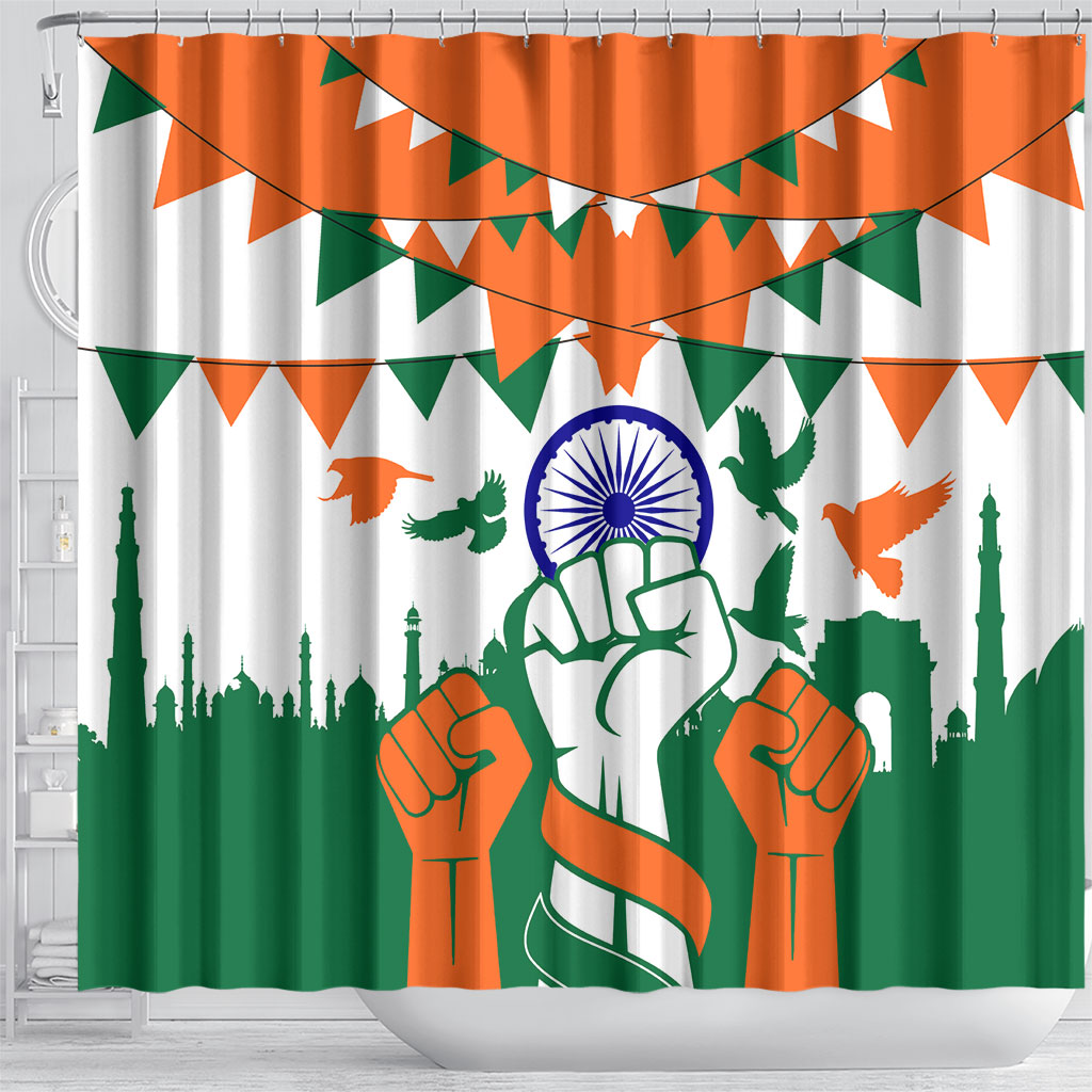 India Patriotic Freedom Shower Curtain Flag Colors Raised Fist Typography Graphic