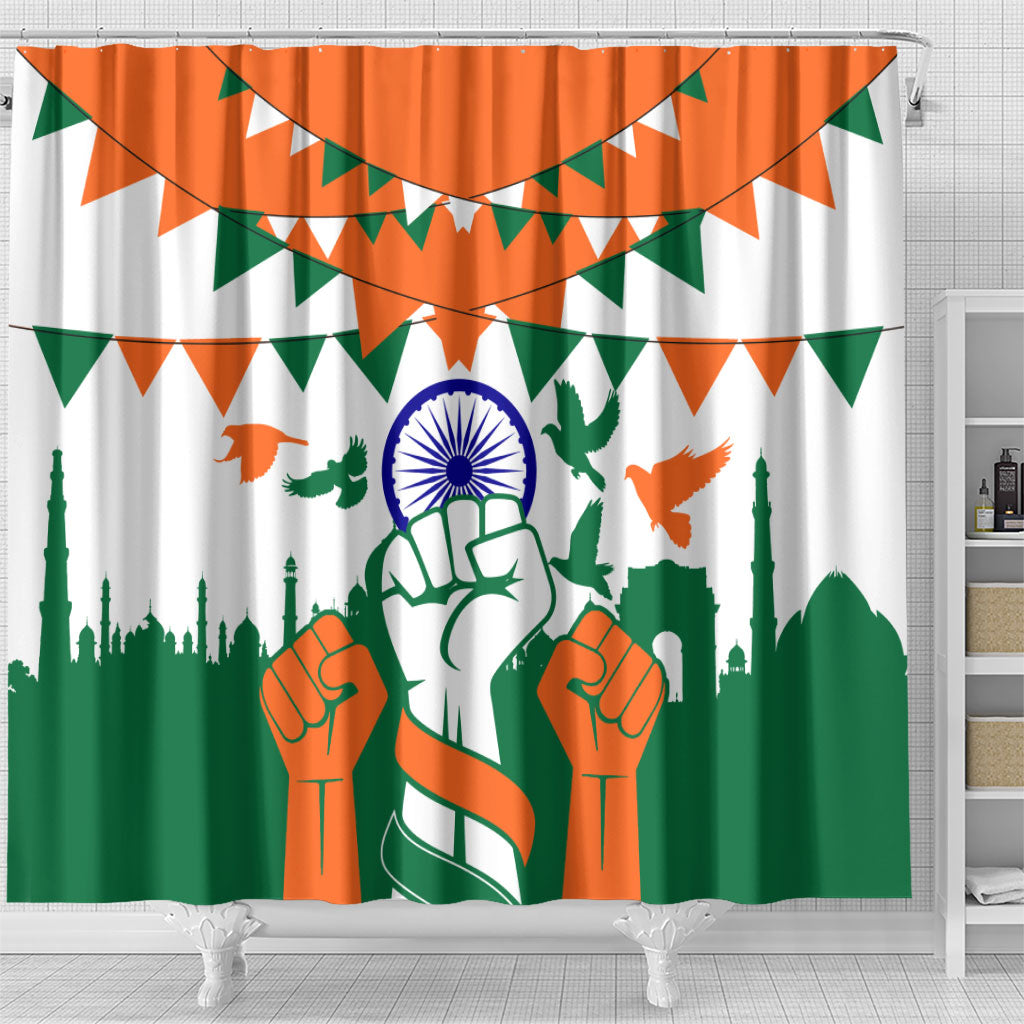 India Patriotic Freedom Shower Curtain Flag Colors Raised Fist Typography Graphic