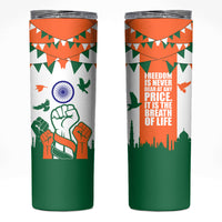India Patriotic Freedom Skinny Tumbler Flag Colors Raised Fist Typography Graphic