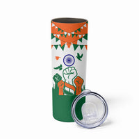 India Patriotic Freedom Skinny Tumbler Flag Colors Raised Fist Typography Graphic