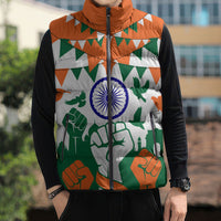 India Patriotic Freedom Sleeveless Puffer Jacket Flag Colors Raised Fist Typography Graphic