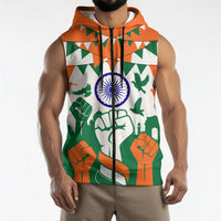 India Patriotic Freedom Sleeveless Zip Hoodie Flag Colors Raised Fist Typography Graphic