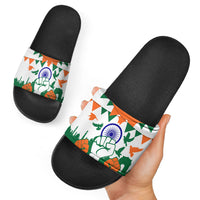 India Patriotic Freedom Slide Sandals Flag Colors Raised Fist Typography Graphic