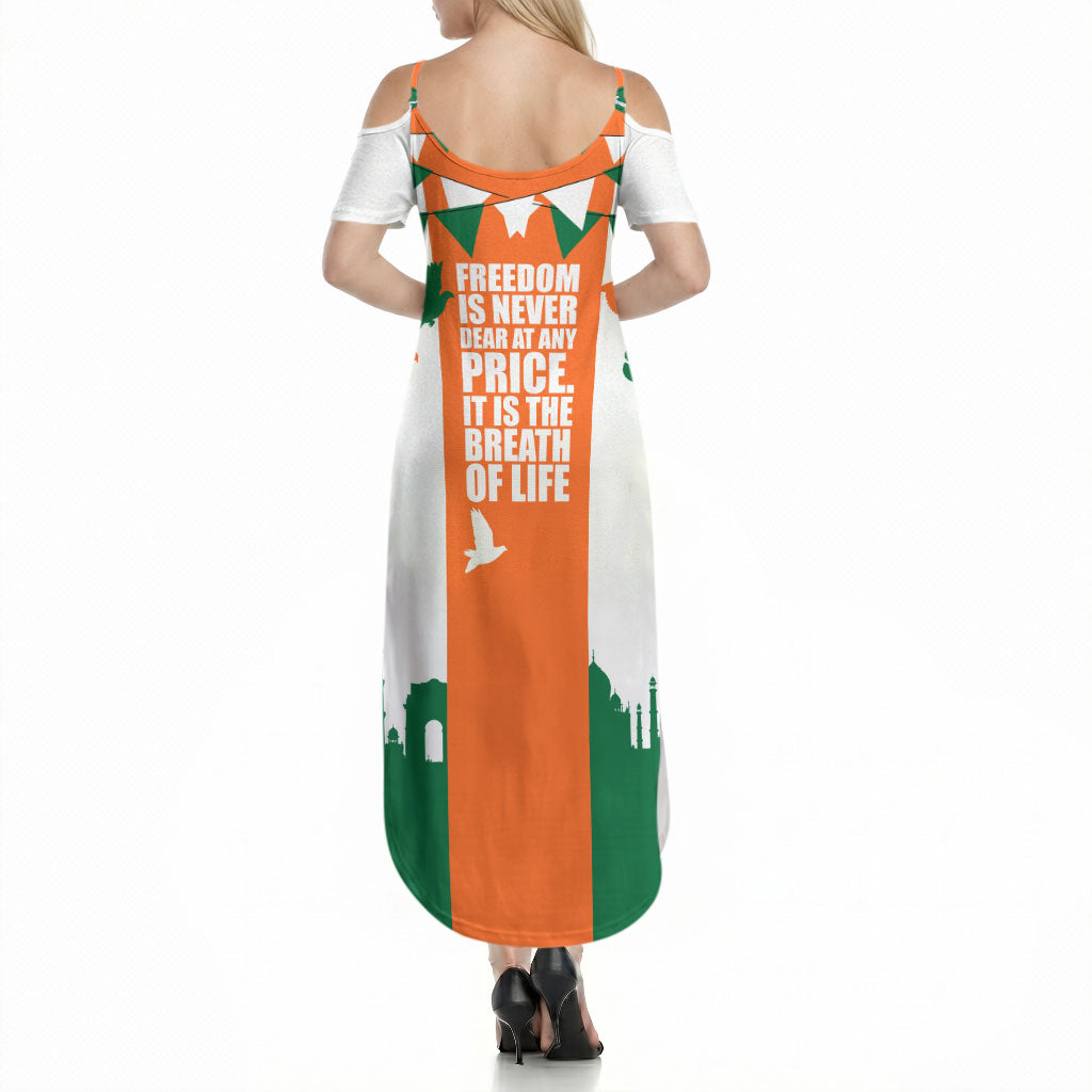 India Patriotic Freedom Summer Maxi Dress Flag Colors Raised Fist Typography Graphic
