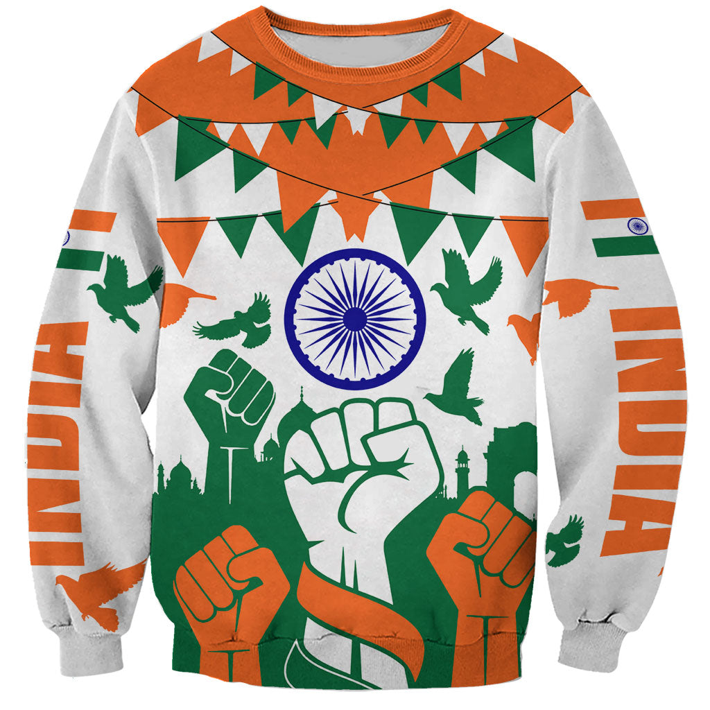 India Patriotic Freedom Sweatshirt Flag Colors Raised Fist Typography Graphic