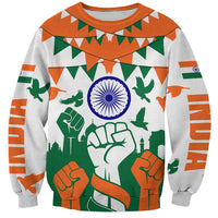 India Patriotic Freedom Sweatshirt Flag Colors Raised Fist Typography Graphic