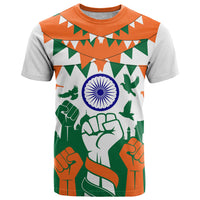 India Patriotic Freedom T Shirt Flag Colors Raised Fist Typography Graphic