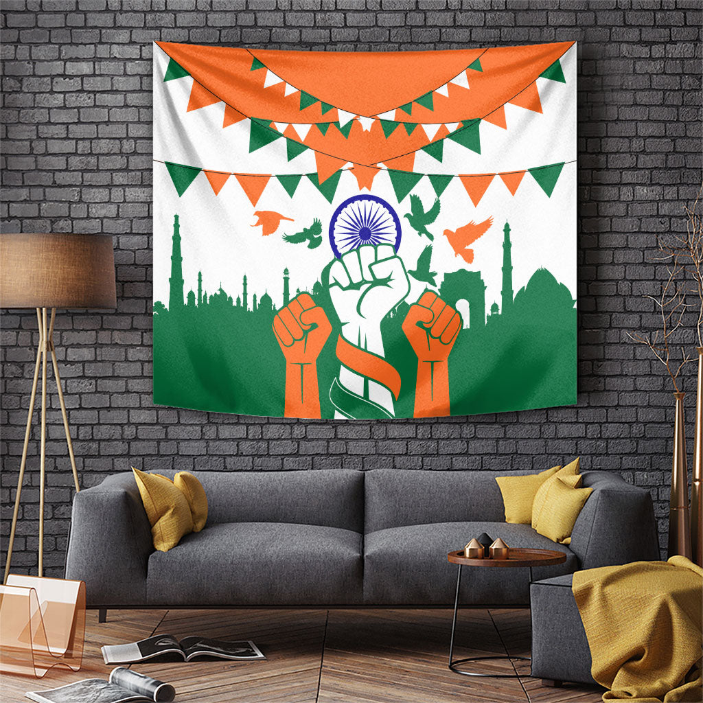India Patriotic Freedom Tapestry Flag Colors Raised Fist Typography Graphic