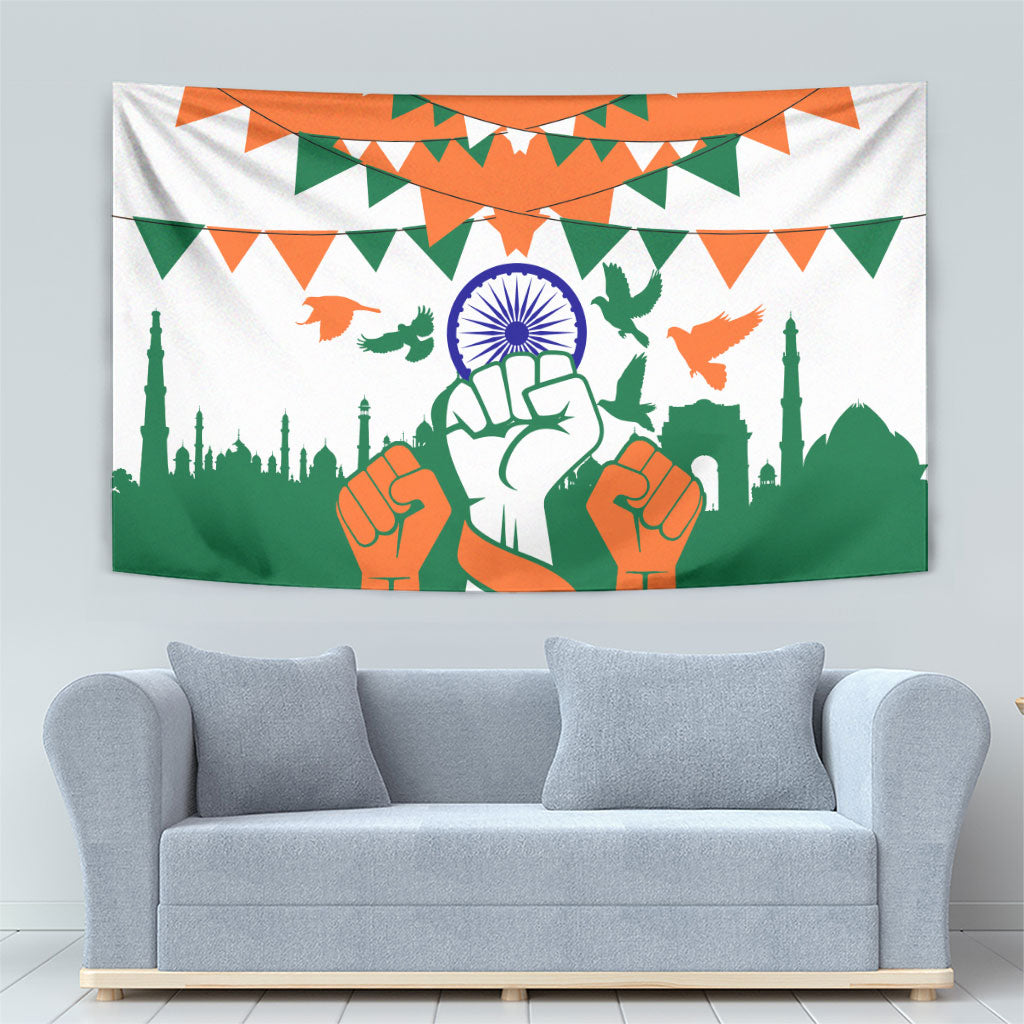 India Patriotic Freedom Tapestry Flag Colors Raised Fist Typography Graphic