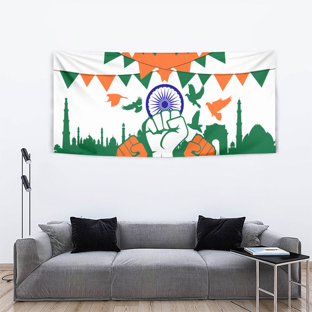 India Patriotic Freedom Tapestry Flag Colors Raised Fist Typography Graphic