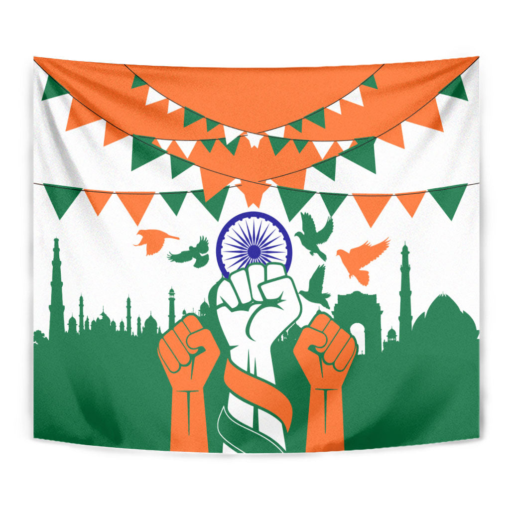 India Patriotic Freedom Tapestry Flag Colors Raised Fist Typography Graphic