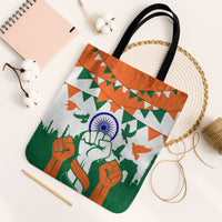 India Patriotic Freedom Tote Bag Flag Colors Raised Fist Typography Graphic