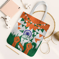 India Patriotic Freedom Tote Bag Flag Colors Raised Fist Typography Graphic