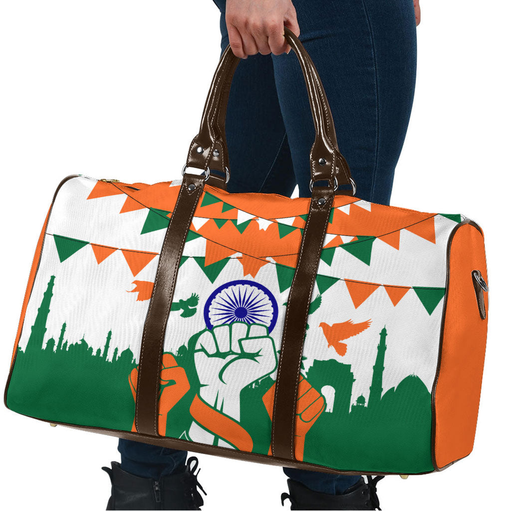 India Patriotic Freedom Travel Bag Flag Colors Raised Fist Typography Graphic