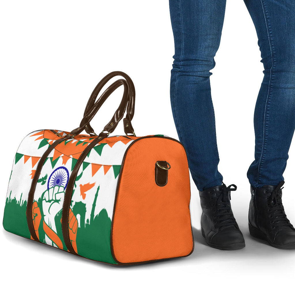 India Patriotic Freedom Travel Bag Flag Colors Raised Fist Typography Graphic