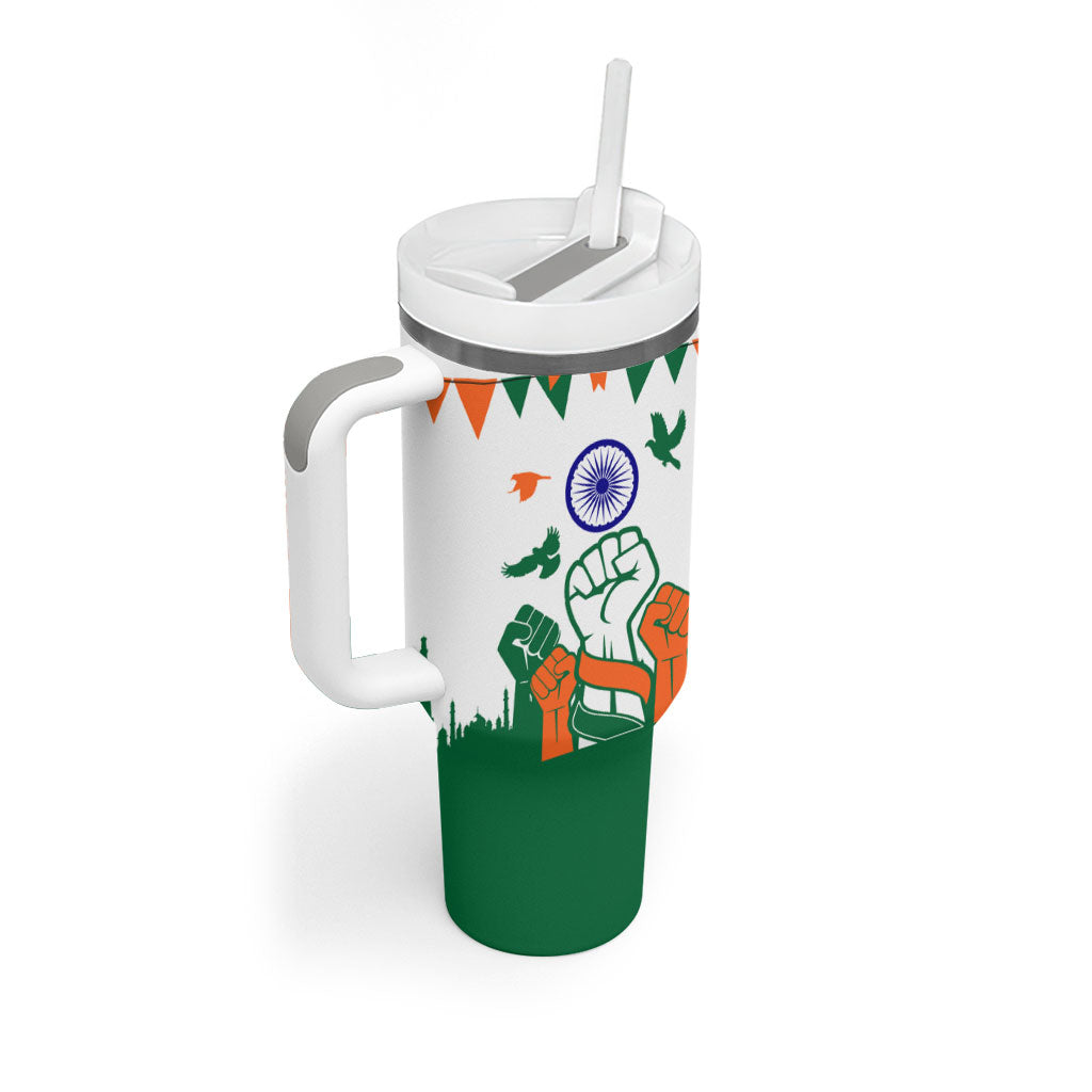 India Patriotic Freedom Tumbler With Handle Flag Colors Raised Fist Typography Graphic
