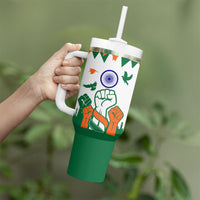 India Patriotic Freedom Tumbler With Handle Flag Colors Raised Fist Typography Graphic
