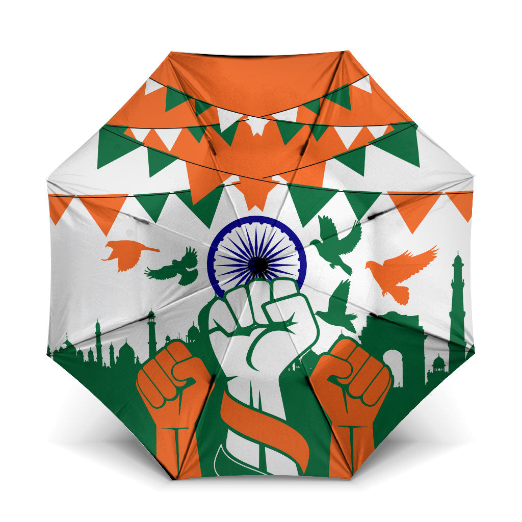India Patriotic Freedom Umbrella Flag Colors Raised Fist Typography Graphic