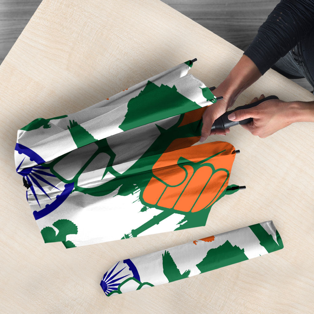 India Patriotic Freedom Umbrella Flag Colors Raised Fist Typography Graphic