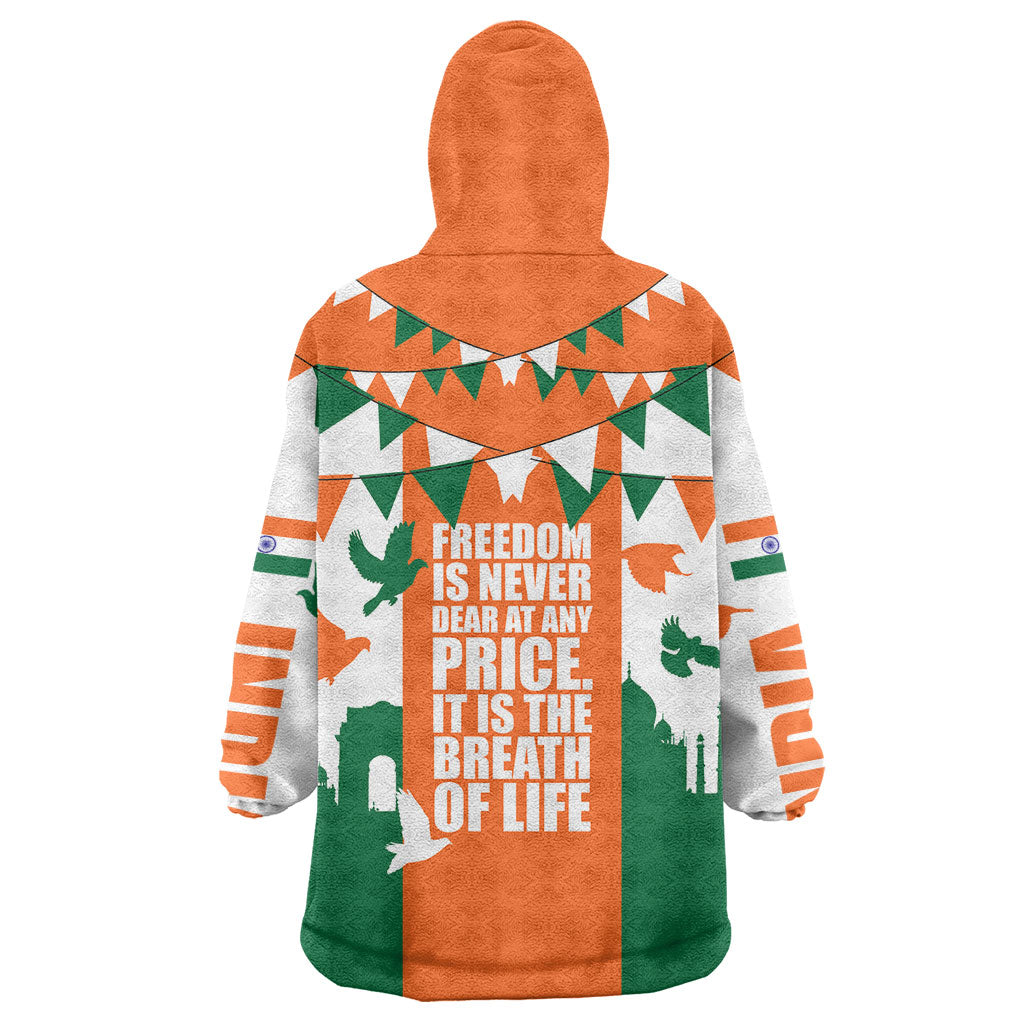 India Patriotic Freedom Wearable Blanket Hoodie Flag Colors Raised Fist Typography Graphic