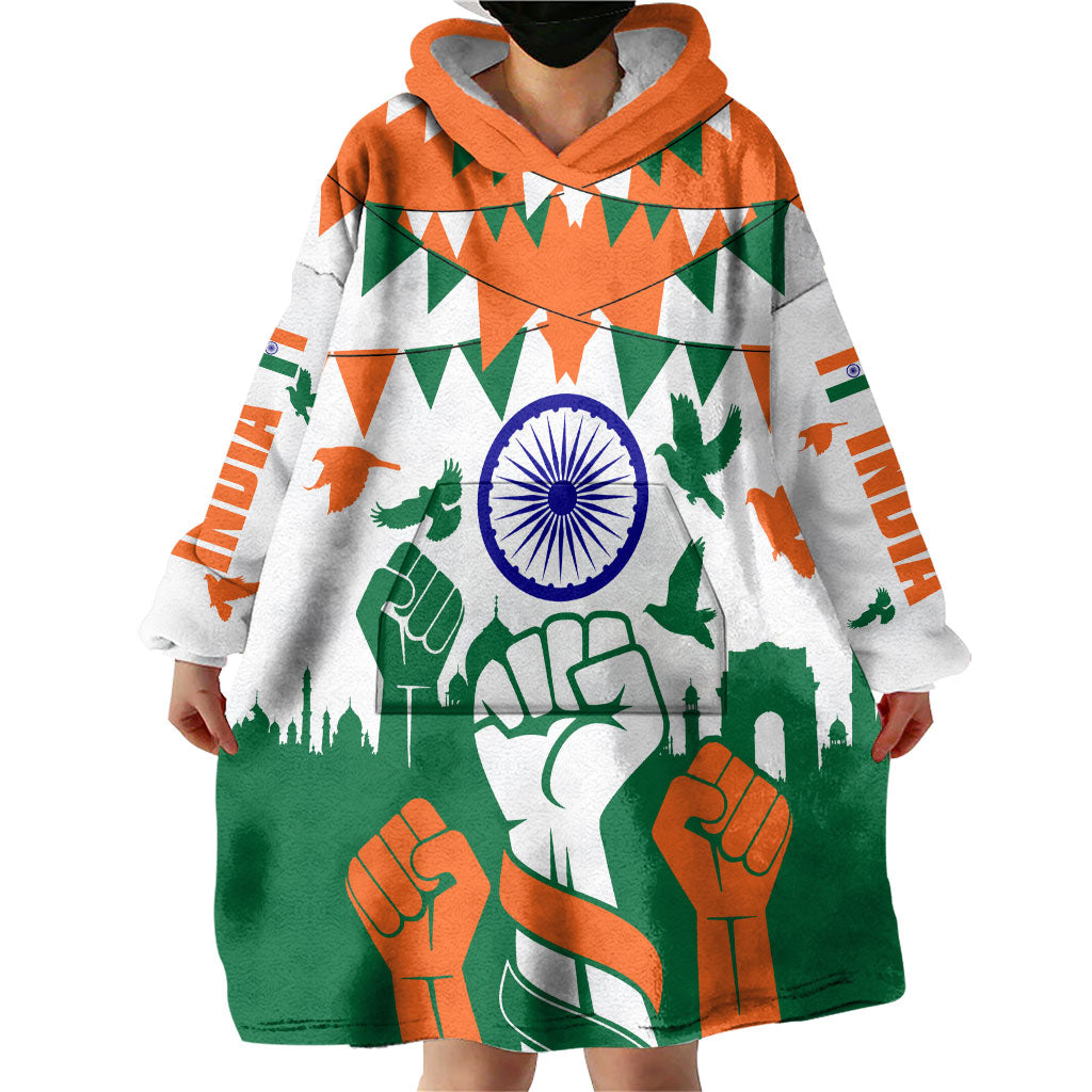 India Patriotic Freedom Wearable Blanket Hoodie Flag Colors Raised Fist Typography Graphic