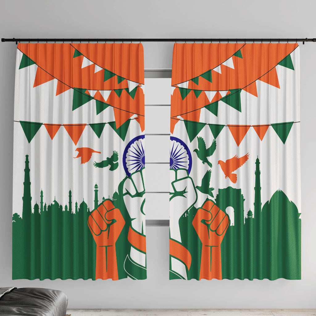 India Patriotic Freedom Window Curtain Flag Colors Raised Fist Typography Graphic
