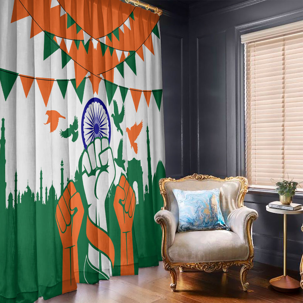 India Patriotic Freedom Window Curtain Flag Colors Raised Fist Typography Graphic