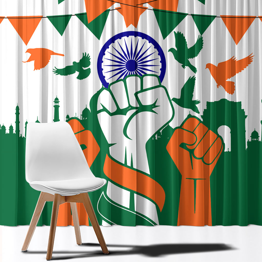 India Patriotic Freedom Window Curtain Flag Colors Raised Fist Typography Graphic