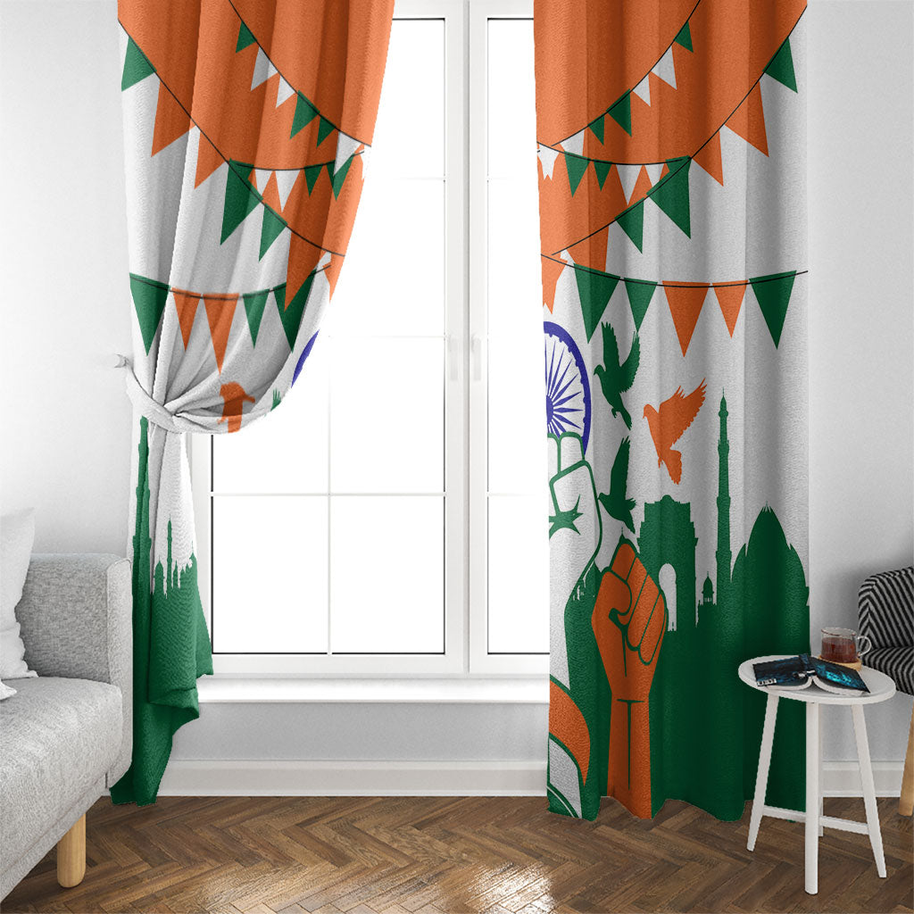 India Patriotic Freedom Window Curtain Flag Colors Raised Fist Typography Graphic